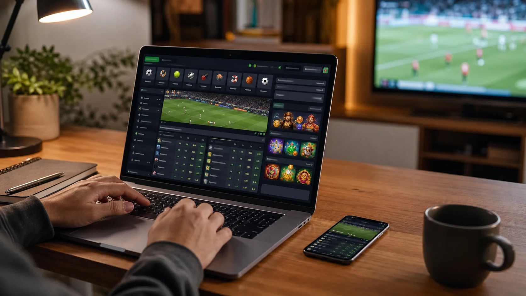 Plataforma megasena em notebook e celular com apostas esportivas e cassino online